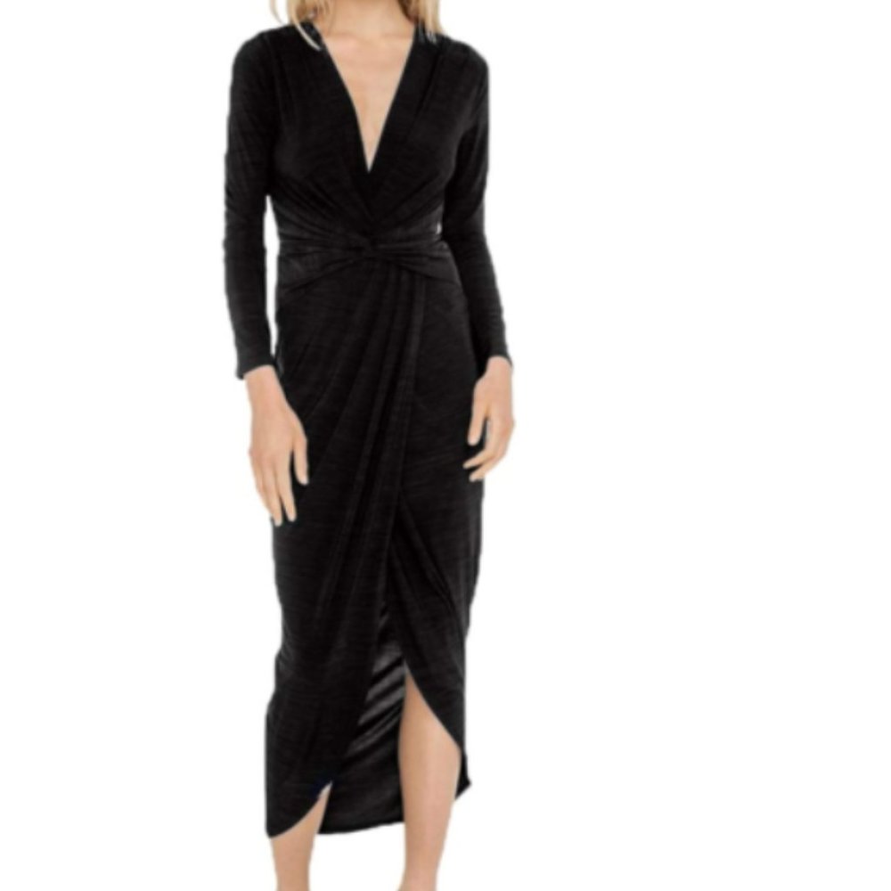 Faux Wrap Low Cut Midi Dress